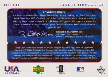 2004 SP Prospects - National Honors USA Jersey #NH-BH Brett Hayes Back