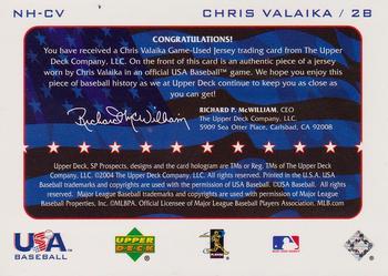 2004 SP Prospects - National Honors USA Jersey #NH-CV Chris Valaika Back