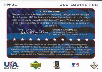 2004 SP Prospects - National Honors USA Jersey #NH-JL Jed Lowrie Back