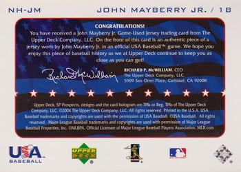 2004 SP Prospects - National Honors USA Jersey #NH-JM John Mayberry Jr. Back
