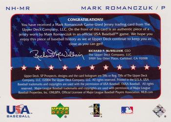 2004 SP Prospects - National Honors USA Jersey #NH-MR Mark Romanczuk Back