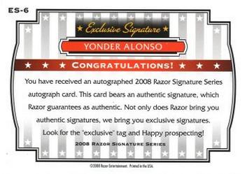2008 Razor Signature Series - Exclusive Autographs #ES-06 Yonder Alonso Back