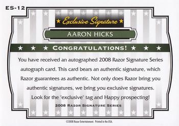 2008 Razor Signature Series - Exclusive Autographs #ES-12 Aaron Hicks Back