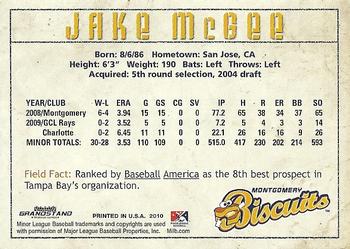2010 Grandstand Montgomery Biscuits #NNO Jake McGee Back