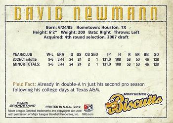 2010 Grandstand Montgomery Biscuits #NNO David Newmann Back