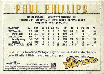 2010 Grandstand Montgomery Biscuits #NNO Paul Phillips Back