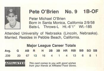1983 Affiliated Food Stores Texas Rangers #NNO Pete O'Brien Back