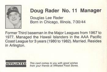 1983 Affiliated Food Stores Texas Rangers #NNO Doug Rader Back