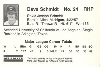 1983 Affiliated Food Stores Texas Rangers #NNO Dave Schmidt Back