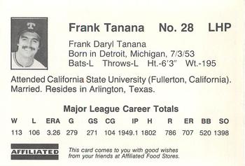 1983 Affiliated Food Stores Texas Rangers #NNO Frank Tanana Back