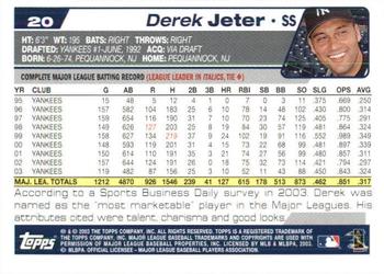 2004 Topps 1st Edition #20 Derek Jeter Back