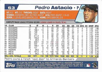 2004 Topps 1st Edition #63 Pedro Astacio Back