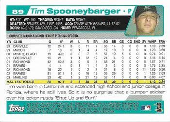 2004 Topps 1st Edition #89 Tim Spooneybarger Back