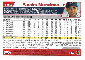 2004 Topps 1st Edition #106 Ramiro Mendoza Back