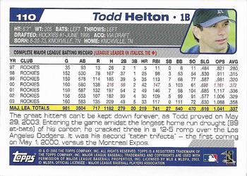 2004 Topps 1st Edition #110 Todd Helton Back