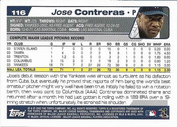 2004 Topps 1st Edition #116 Jose Contreras Back