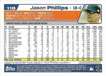 2004 Topps 1st Edition #118 Jason Phillips Back