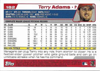 2004 Topps 1st Edition #182 Terry Adams Back