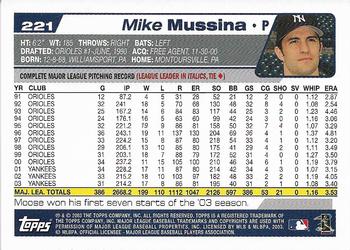 2004 Topps 1st Edition #221 Mike Mussina Back
