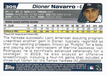 2004 Topps 1st Edition #305 Dioner Navarro Back
