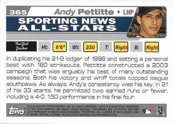2004 Topps 1st Edition #365 Andy Pettitte Back