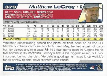 2004 Topps 1st Edition #379 Matt LeCroy Back