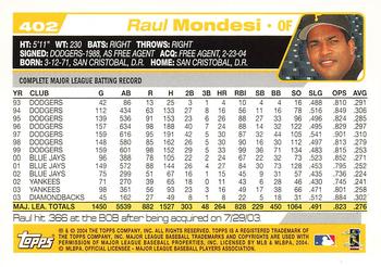 2004 Topps 1st Edition #402 Raul Mondesi Back