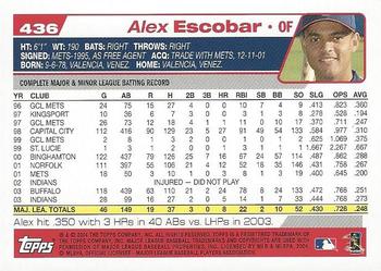2004 Topps 1st Edition #436 Alex Escobar Back