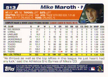 2004 Topps 1st Edition #513 Mike Maroth Back