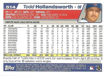 2004 Topps 1st Edition #514 Todd Hollandsworth Back