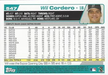 2004 Topps 1st Edition #547 Wil Cordero Back