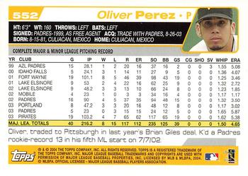 2004 Topps 1st Edition #552 Oliver Perez Back