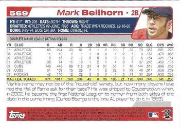 2004 Topps 1st Edition #569 Mark Bellhorn Back