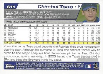 2004 Topps 1st Edition #611 Chin-Hui Tsao Back