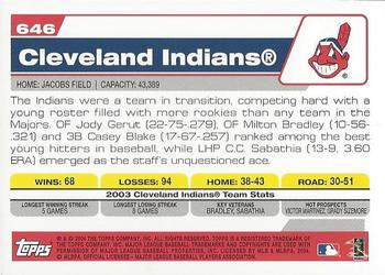 2004 Topps 1st Edition #646 Cleveland Indians Back