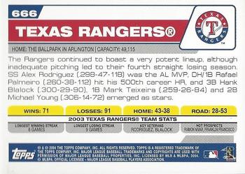 2004 Topps 1st Edition #666 Texas Rangers Back