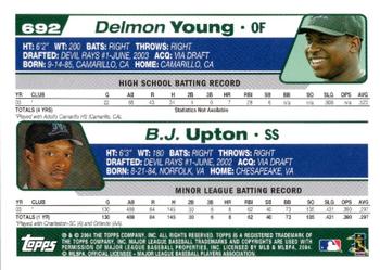 2004 Topps 1st Edition #692 Delmon Young / B.J. Upton  Back