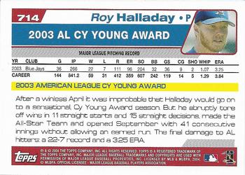 2004 Topps 1st Edition #714 Roy Halladay Back