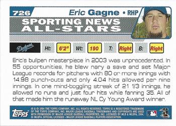 2004 Topps 1st Edition #726 Eric Gagne Back