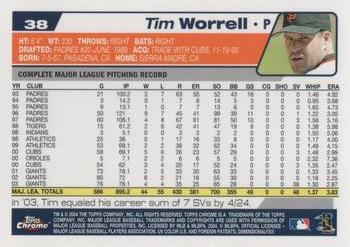 2004 Topps Chrome #38 Tim Worrell Back