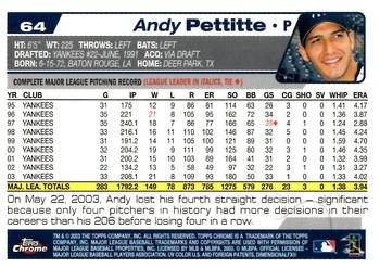 2004 Topps Chrome #64 Andy Pettitte Back