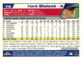 2004 Topps Chrome #75 Hank Blalock Back