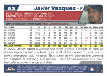 2004 Topps Chrome #93 Javier Vazquez Back