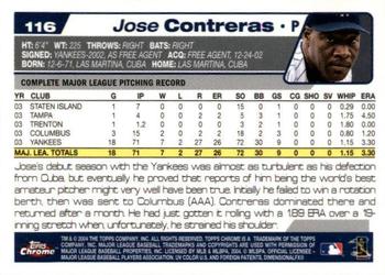 2004 Topps Chrome #116 Jose Contreras Back