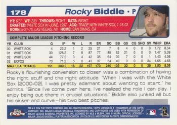 2004 Topps Chrome #178 Rocky Biddle Back