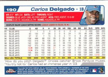 2004 Topps Chrome #190 Carlos Delgado Back