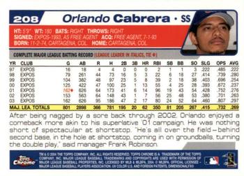 2004 Topps Chrome #208 Orlando Cabrera Back