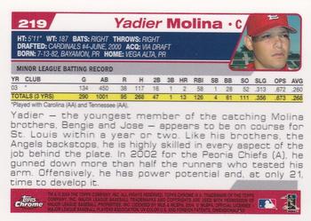 2004 Topps Chrome #219 Yadier Molina Back