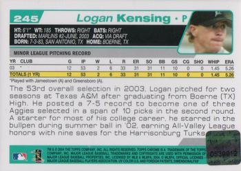 2004 Topps Chrome #245 Logan Kensing Back