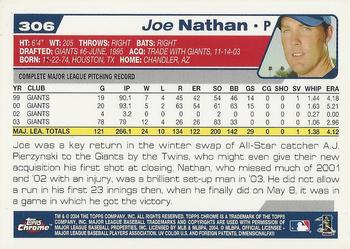 2004 Topps Chrome #306 Joe Nathan Back